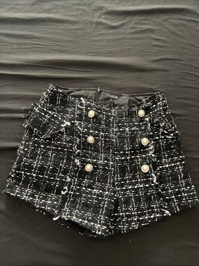 Michele Black & White Tweed High-Waist Pearl-Accent Shorts